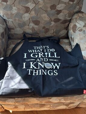 Black BBQ Apron with White Grill Quote